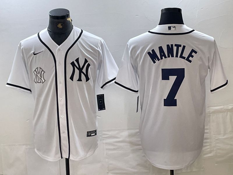 Men New York Yankees #7 Mantle White Third generation joint name Nike 2024 MLB Jersey style 2->new york yankees->MLB Jersey